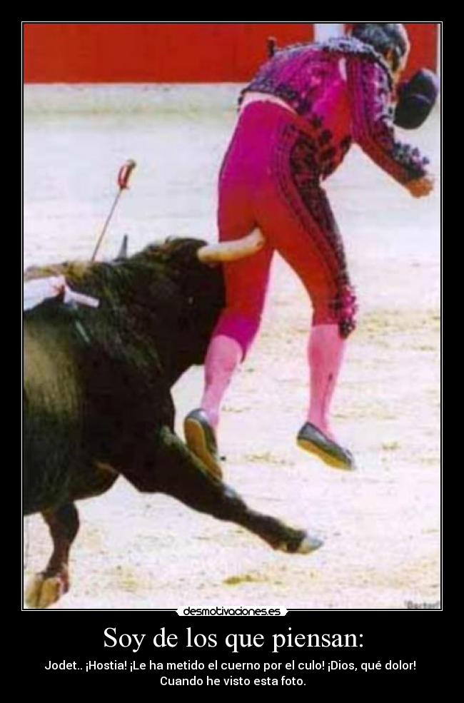 Soy de los que piensan: - Jodet.. ¡Hostia! ¡Le ha metido el cuerno por el culo! ¡Dios, qué dolor!
Cuando he visto esta foto.