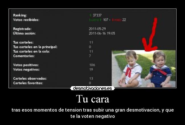 Tu cara - tras esos momentos de tension tras subir una gran desmotivacion, y que
te la voten negativo