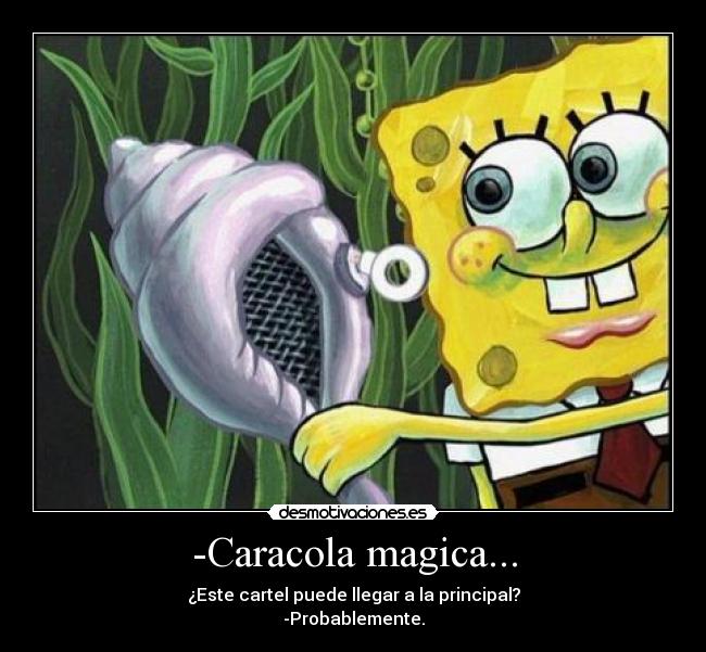 -Caracola magica... - ¿Este cartel puede llegar a la principal?
-Probablemente.