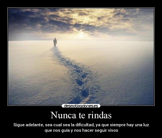 Nunca te rindas - Sigue adelante, sea cual sea la dificultad, ya que siempre hay una luz
que nos guía y nos hacer seguir vivos