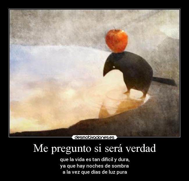 Me pregunto si será verdad - que la vida es tan difícil y dura,
ya que hay noches de sombra
a la vez que días de luz pura