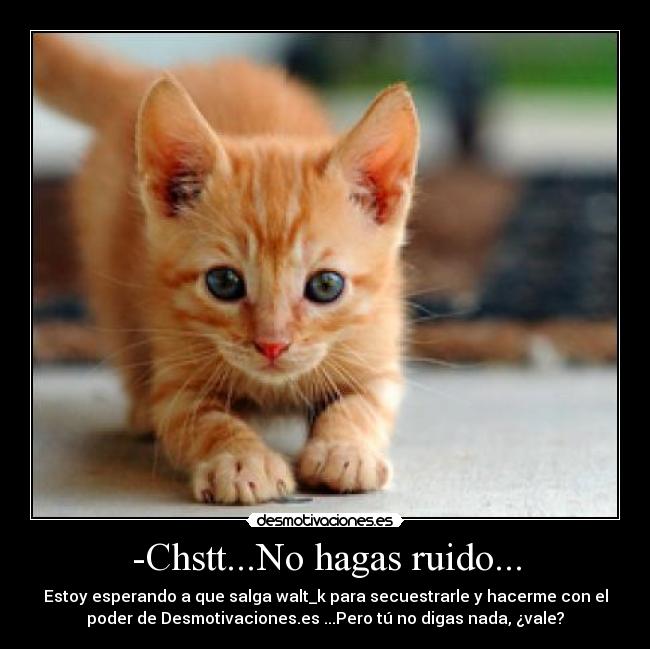 -Chstt...No hagas ruido... - Estoy esperando a que salga walt_k para secuestrarle y hacerme con el
poder de Desmotivaciones.es ...Pero tú no digas nada, ¿vale?