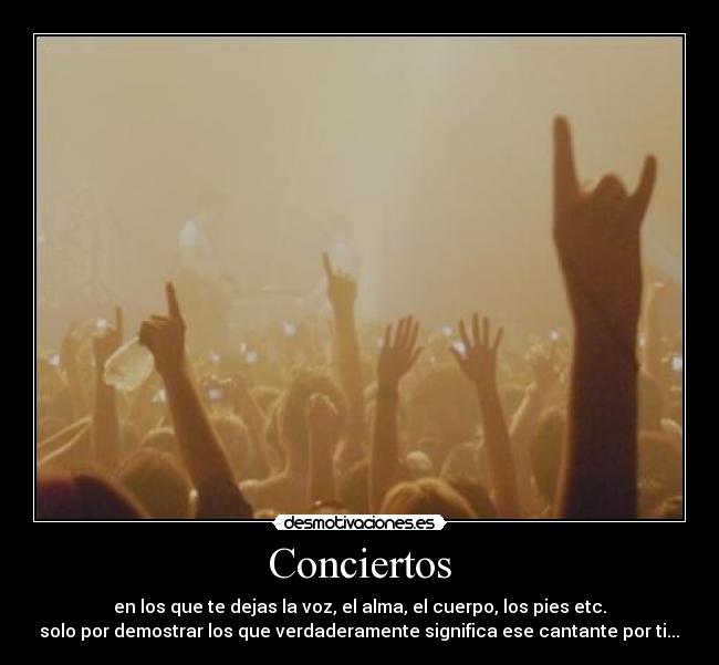 Conciertos - en los que te dejas la voz, el alma, el cuerpo, los pies etc.
solo por demostrar los que verdaderamente significa ese cantante por ti...♥