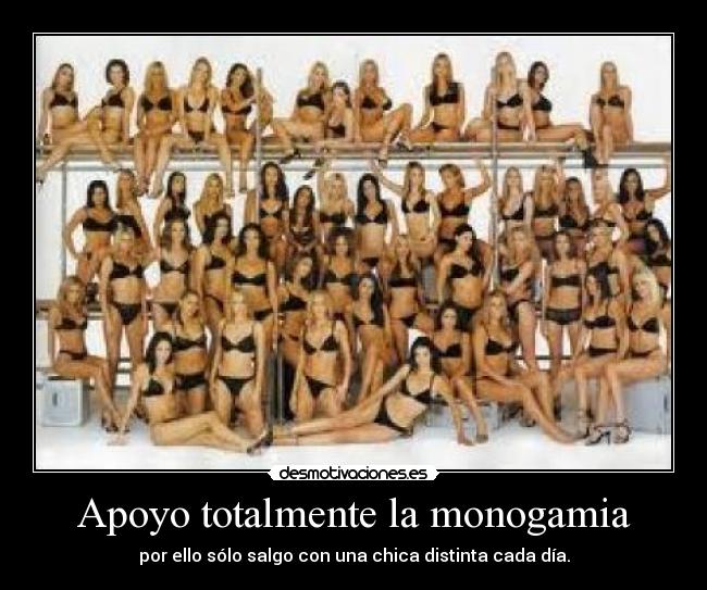 Apoyo totalmente la monogamia - por ello sólo salgo con una chica distinta cada día.