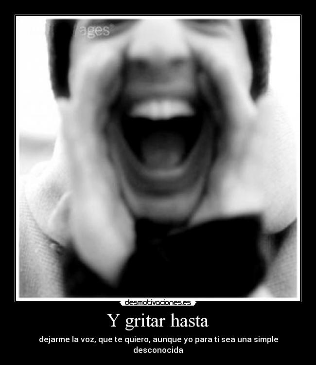 Y gritar hasta - dejarme la voz, que te quiero, aunque yo para ti sea una simple desconocida