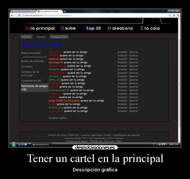 Tener un cartel en la principal -