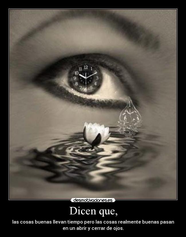 Dicen que, - las cosas buenas llevan tiempo pero las cosas realmente buenas pasan
en un abrir y cerrar de ojos.