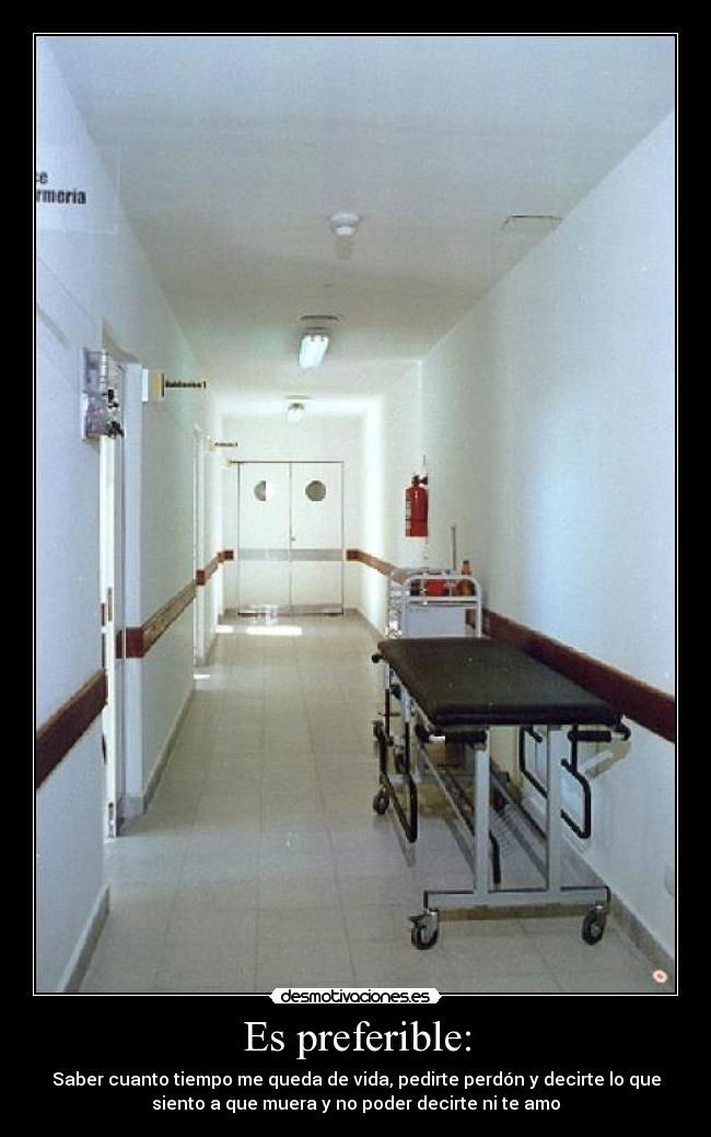 Es preferible: - Saber cuanto tiempo me queda de vida, pedirte perdón y decirte lo que
siento a que muera y no poder decirte ni te amo