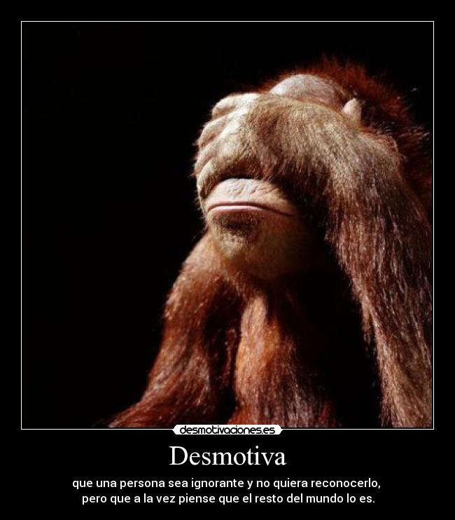 Desmotiva - que una persona sea ignorante y no quiera reconocerlo,
pero que a la vez piense que el resto del mundo lo es.
