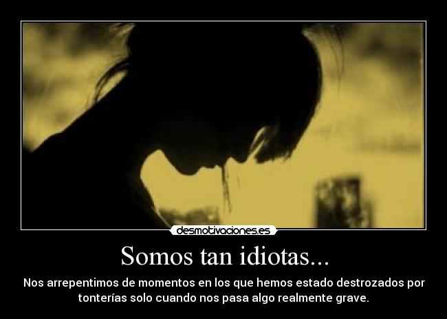 Somos tan idiotas... - Nos arrepentimos de momentos en los que hemos estado destrozados por
tonterías solo cuando nos pasa algo realmente grave.