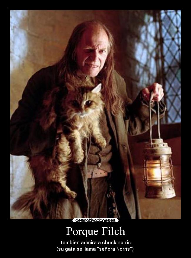 Porque Filch - tambien admira a chuck norris
(su gata se llama señora Norris)