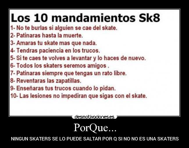 PorQue... - NINGUN SKATERS SE LO PUEDE SALTAR POR Q SI NO NO ES UNA SKATERS