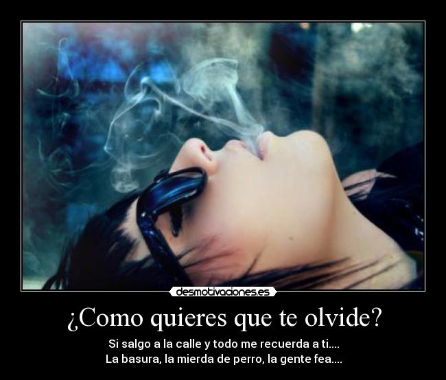 ¿Como quieres que te olvide? - Si salgo a la calle y todo me recuerda a ti....
La basura, la mierda de perro, la gente fea....