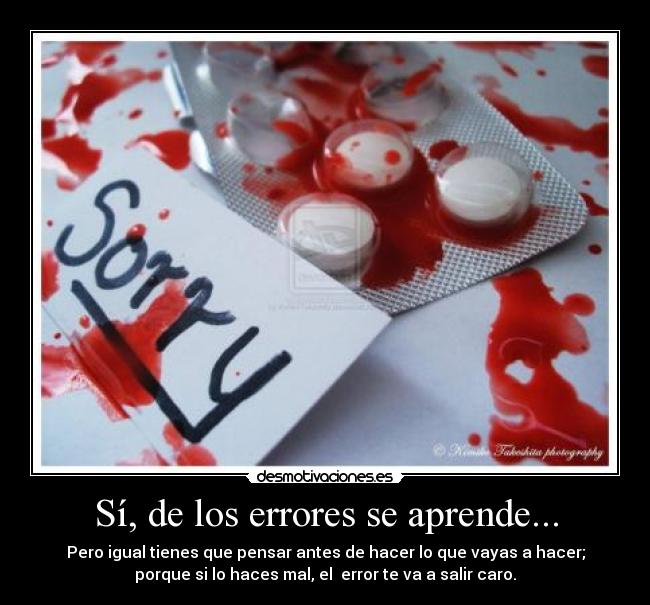 Sí, de los errores se aprende... - Pero igual tienes que pensar antes de hacer lo que vayas a hacer;
porque si lo haces mal, el error te va a salir caro.