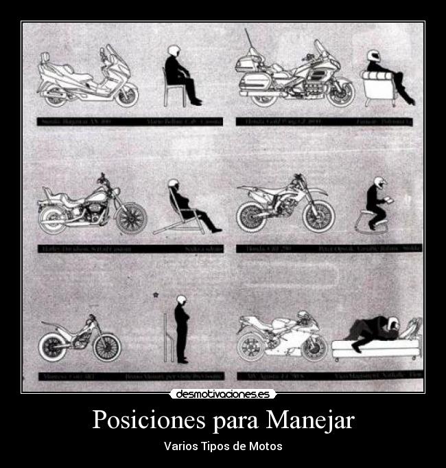 Posiciones para Manejar - Varios Tipos de Motos