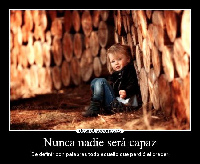 Nunca nadie será capaz - De definir con palabras todo aquello que perdió al crecer.