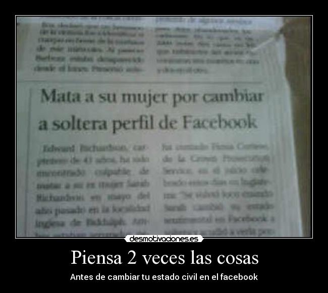 Piensa 2 veces las cosas - Antes de cambiar tu estado civil en el facebook
