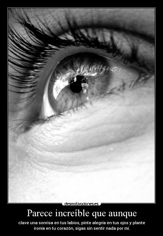 Parece increíble que aunque - clave una sonrisa en tus labios, pinte alegría en tus ojos y plante
ironía en tu corazón, sigas sin sentir nada por mí.