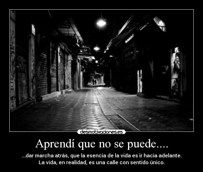 Aprendí que no se puede.... - ...dar marcha atrás, que la esencia de la vida es ir hacia adelante.
La vida, en realidad, es una calle con sentido único.
