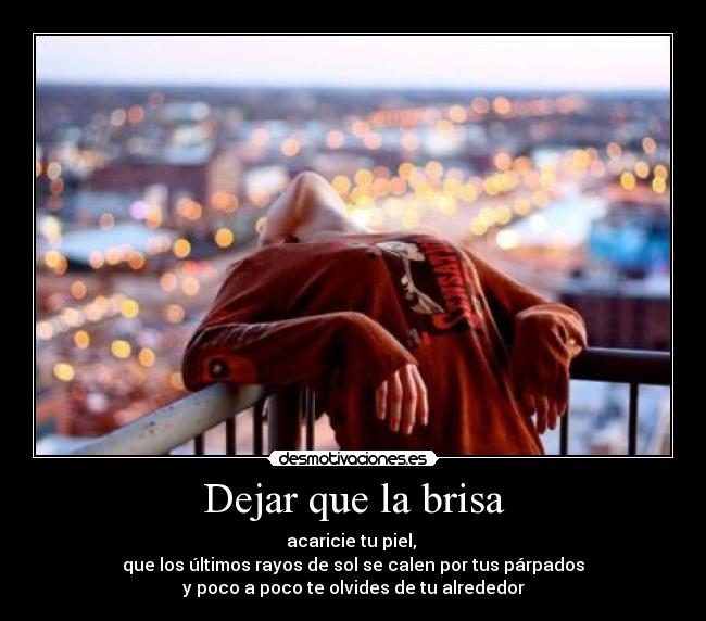 Dejar que la brisa - acaricie tu piel, 
que los últimos rayos de sol se calen por tus párpados
y poco a poco te olvides de tu alrededor