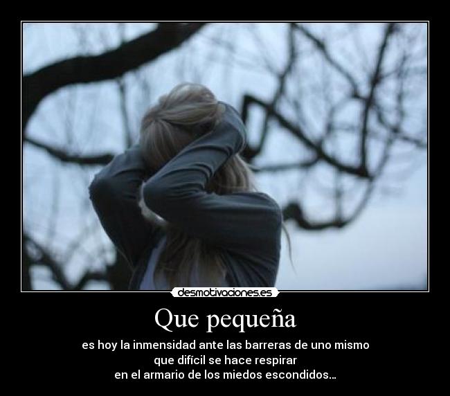 Que pequeña - es hoy la inmensidad ante las barreras de uno mismo
que difícil se hace respirar
en el armario de los miedos escondidos…