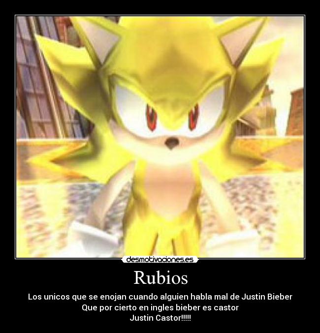 Rubios - Los unicos que se enojan cuando alguien habla mal de Justin Bieber
Que por cierto en ingles bieber es castor
Justin Castor!!!!!