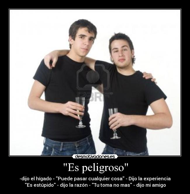 Es peligroso - -dijo el hígado - Puede pasar cualquier cosa - Dijo la experiencia
Es estúpido - dijo la razón - Tu toma no mas - dijo mi amigo