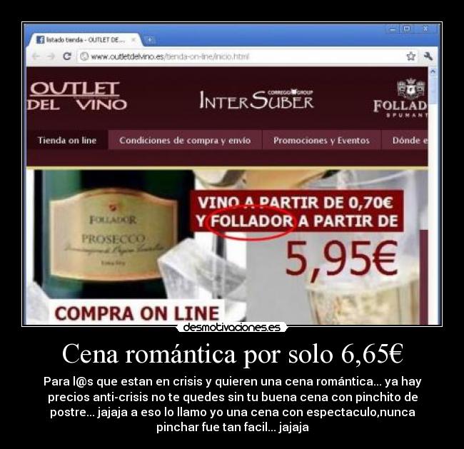 Cena romántica por solo 6,65€ - 