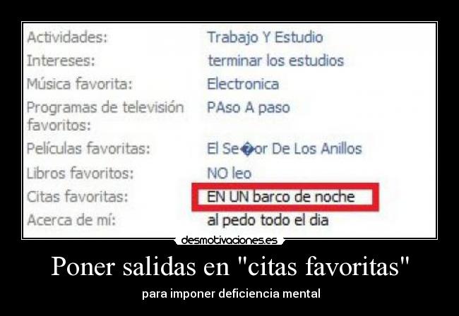 Poner salidas en citas favoritas - para imponer deficiencia mental