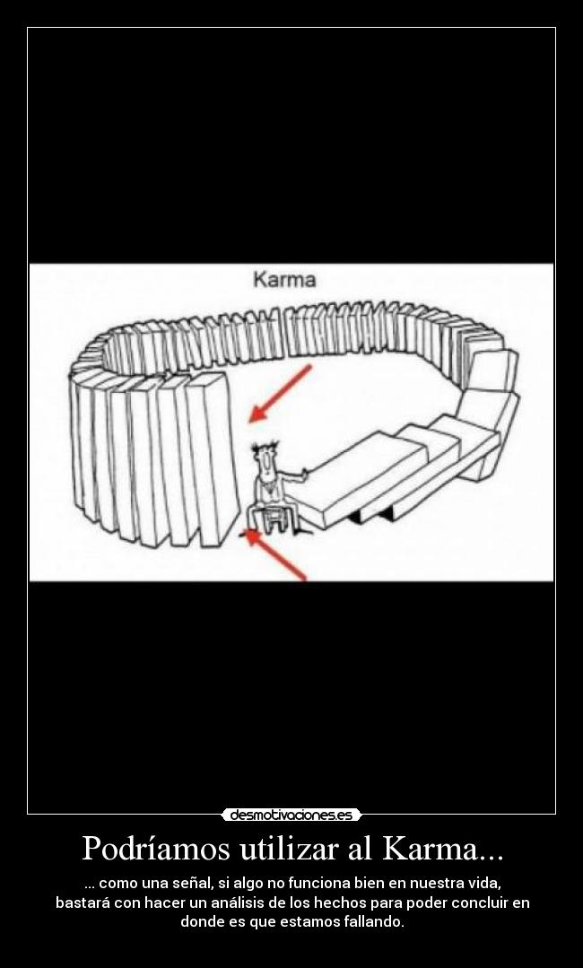 Podríamos utilizar al Karma... - ... como una señal, si algo no funciona bien en nuestra vida,
bastará con hacer un análisis de los hechos para poder concluir en
donde es que estamos fallando.