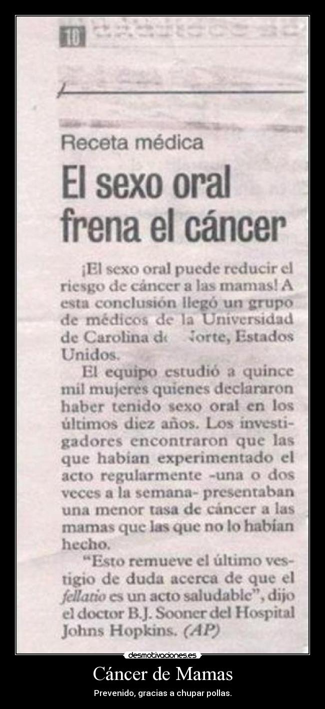 carteles sexo oral cura cancer mamas desmotivaciones