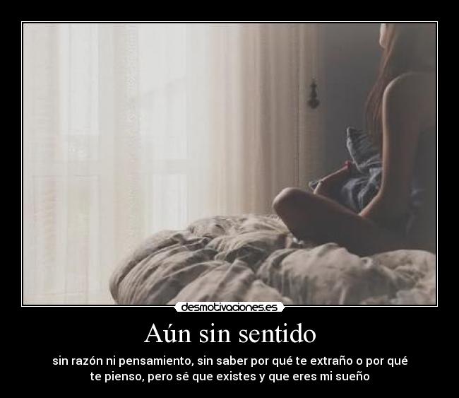 Aún sin sentido - sin razón ni pensamiento, sin saber por qué te extraño o por qué
te pienso, pero sé que existes y que eres mi sueño