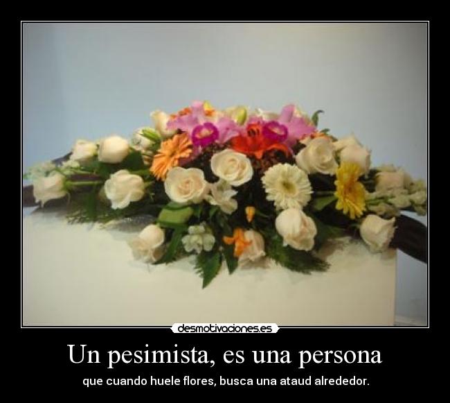 Un pesimista, es una persona - que cuando huele flores, busca una ataud alrededor.
