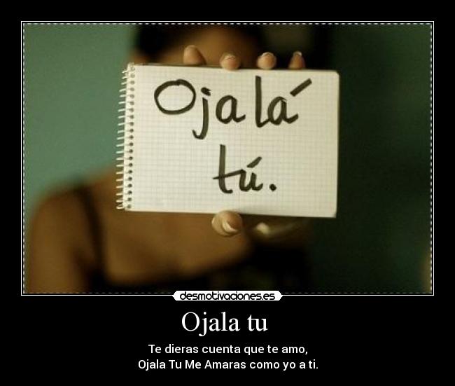 Ojala tu - Te dieras cuenta que te amo,
Ojala Tu Me Amaras como yo a ti.