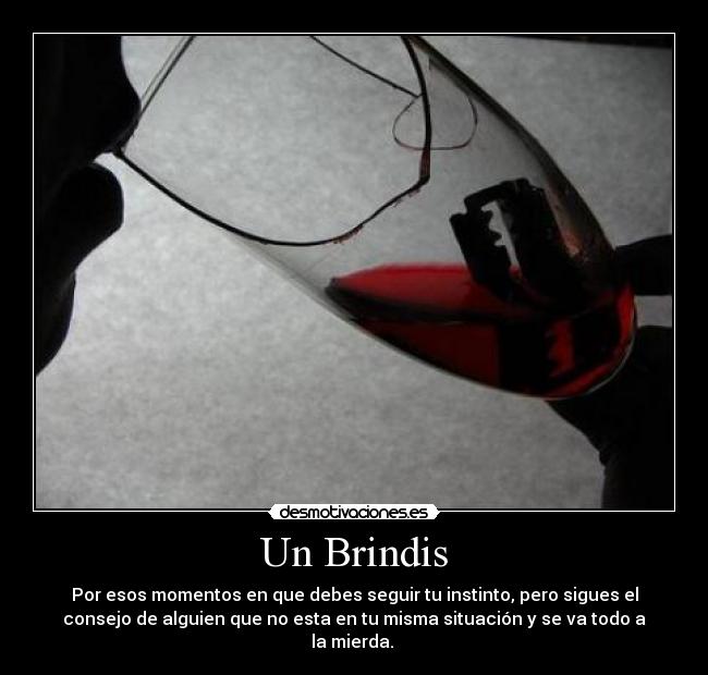 Un Brindis - Por esos momentos en que debes seguir tu instinto, pero sigues el
consejo de alguien que no esta en tu misma situación y se va todo a
la mierda. 