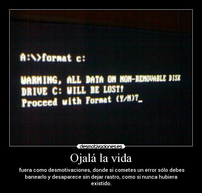 Ojalá la vida -  fuera como desmotivaciones, donde si cometes un error sólo debes
banearlo y desaparece sin dejar rastro, como si nunca hubiera
existido.