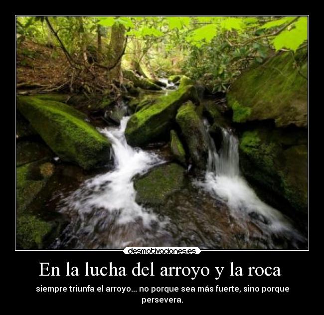 En la lucha del arroyo y la roca - siempre triunfa el arroyo... no porque sea más fuerte, sino porque persevera.