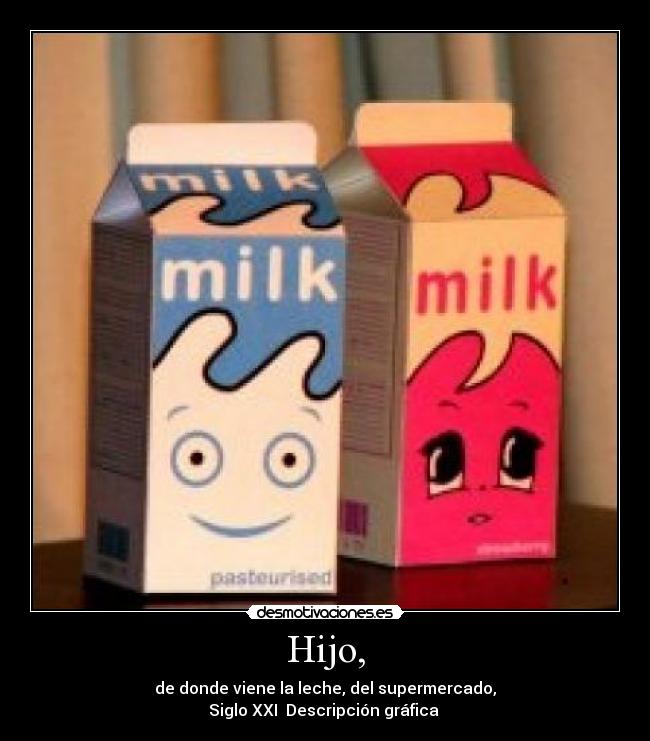 Hijo, - de donde viene la leche, del supermercado,
Siglo XXI Descripción gráfica