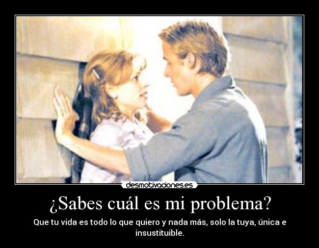 ¿Sabes cuál es mi problema? - Que tu vida es todo lo que quiero y nada más, solo la tuya, única e insustituible.