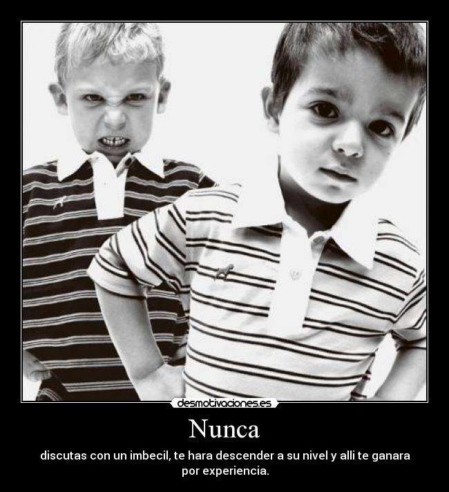 Nunca - discutas con un imbecil, te hara descender a su nivel y alli te ganara por experiencia.