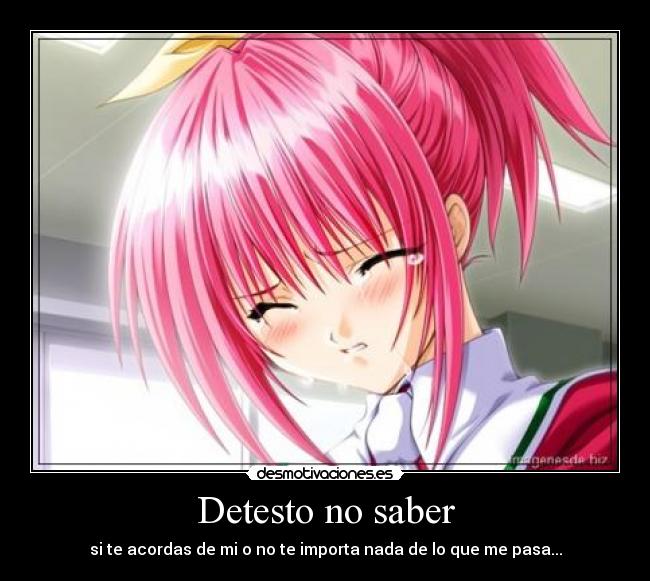 Detesto no saber - si te acordas de mi o no te importa nada de lo que me pasa...