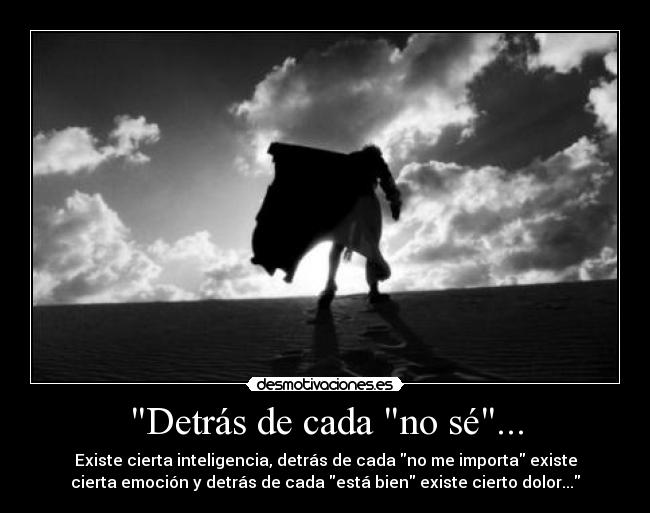 Detrás de cada no sé... - Existe cierta inteligencia, detrás de cada no me importa existe
cierta emoción y detrás de cada está bien existe cierto dolor...