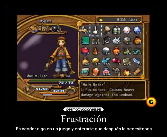 Frustración - Es vender algo en un juego y enterarte que después lo necesitabas