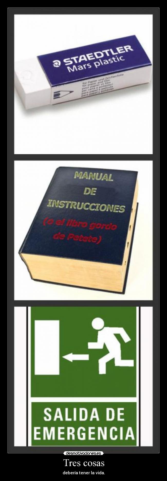 carteles vida cosas tres salida emergencia goma libro instrucciones desmotivaciones