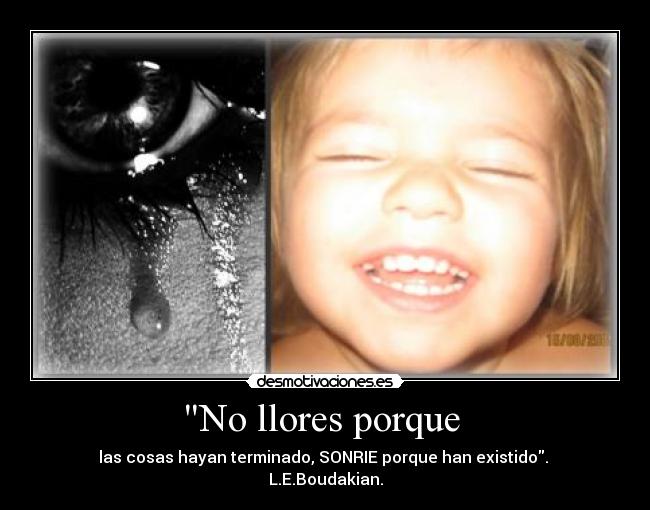 No llores porque - las cosas hayan terminado, SONRIE porque han existido.
L.E.Boudakian.