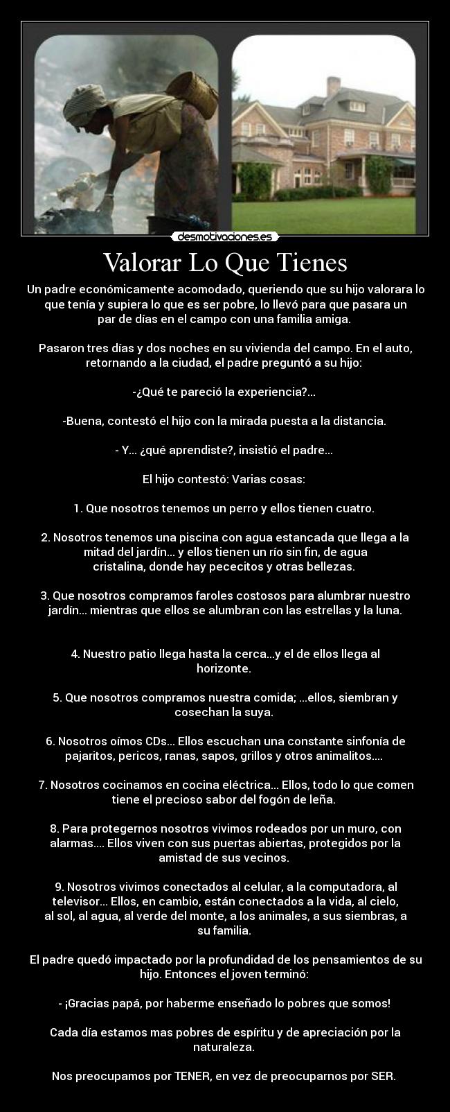 Valorar Lo Que Tienes - 