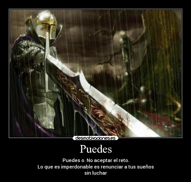 Puedes - Puedes o  No aceptar el reto.
Lo que es imperdonable es renunciar a tus sueños
sin luchar