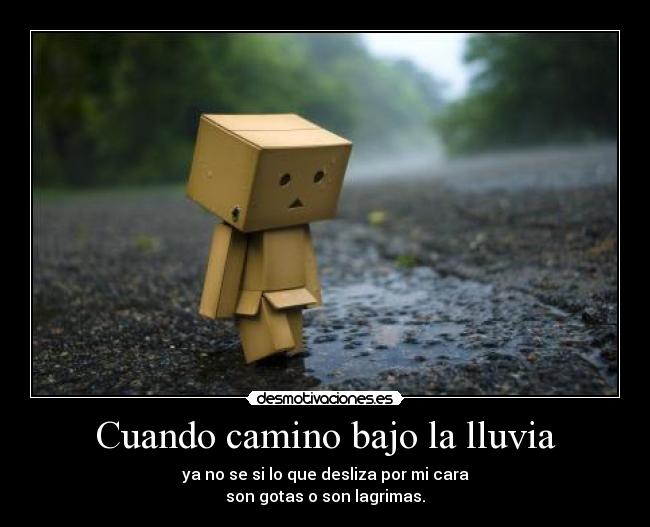 Cuando camino bajo la lluvia - ya no se si lo que desliza por mi cara
son gotas o son lagrimas.