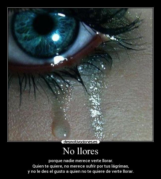 No llores - porque nadie merece verte llorar.
Quien te quiere, no merece sufrir por tus lágrimas,
y no le des el gusto a quien no te quiere de verte llorar.