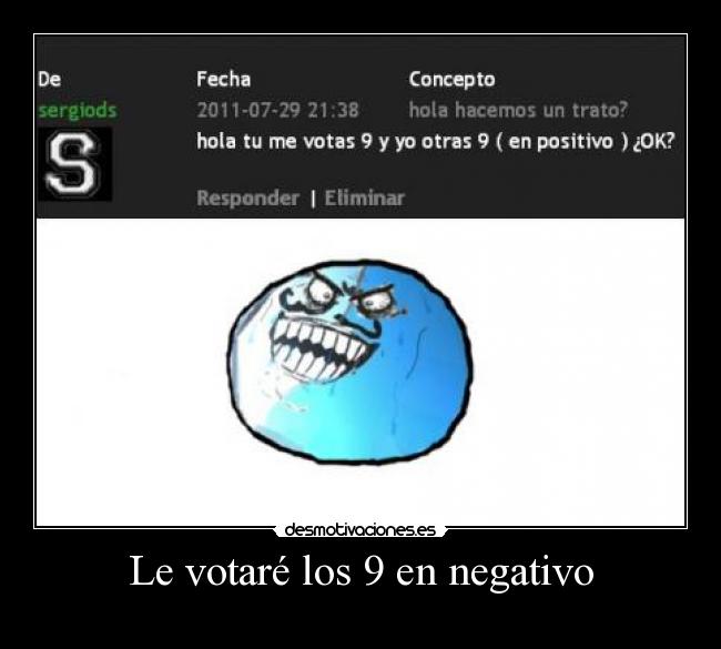 Le votaré los 9 en negativo -